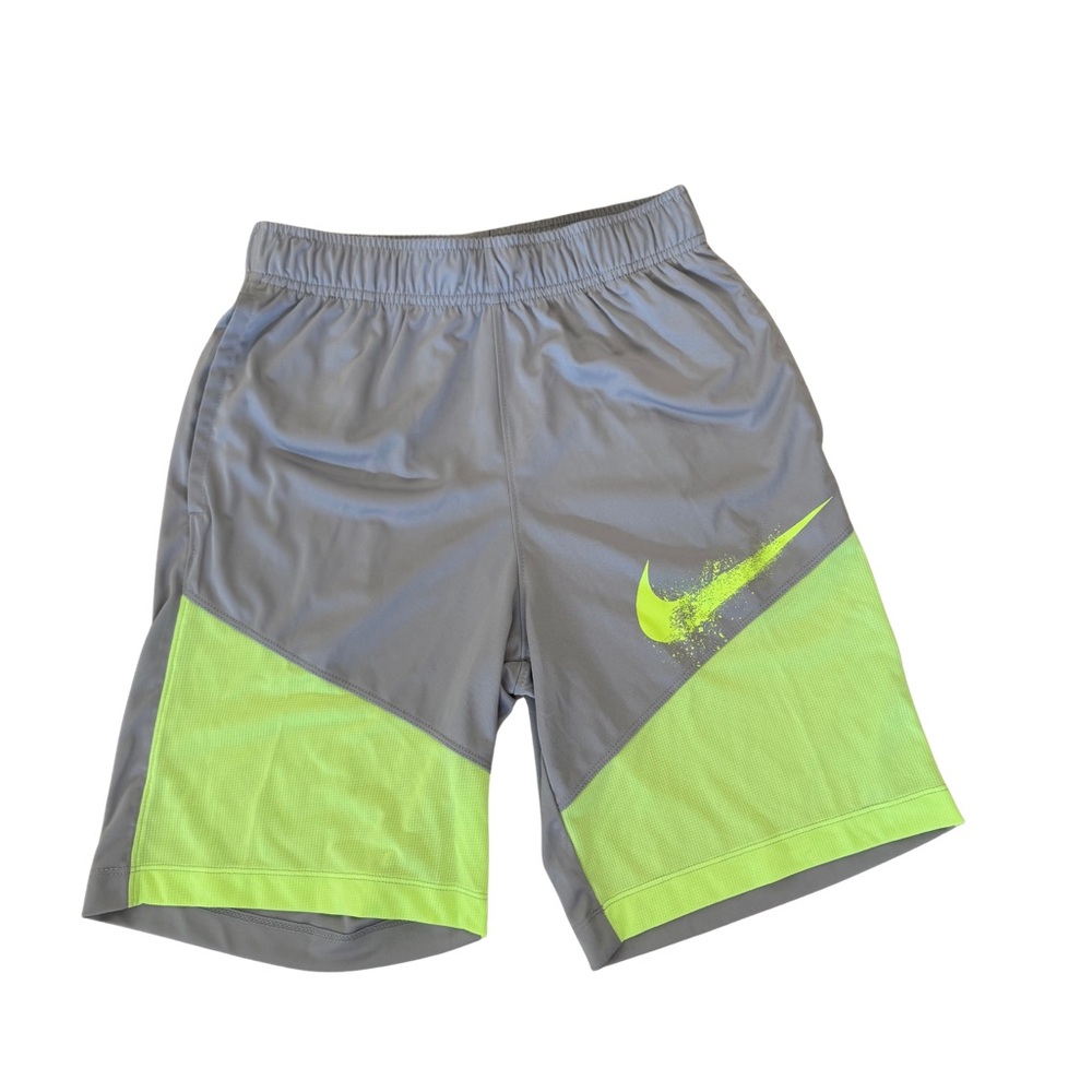 NIKE | Gray & Lime Green Drawstrinf Sports Shorts w/ Pockets- Youth Large